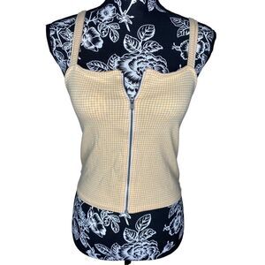 American Eagle Peach Gingham Sweetheart Zip Tank Top Small Coquette Cottage